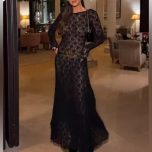 ZARA Black Lace Maxi Dress Long Sleeve Semi- sheer NWT - Picture 14 of 15
